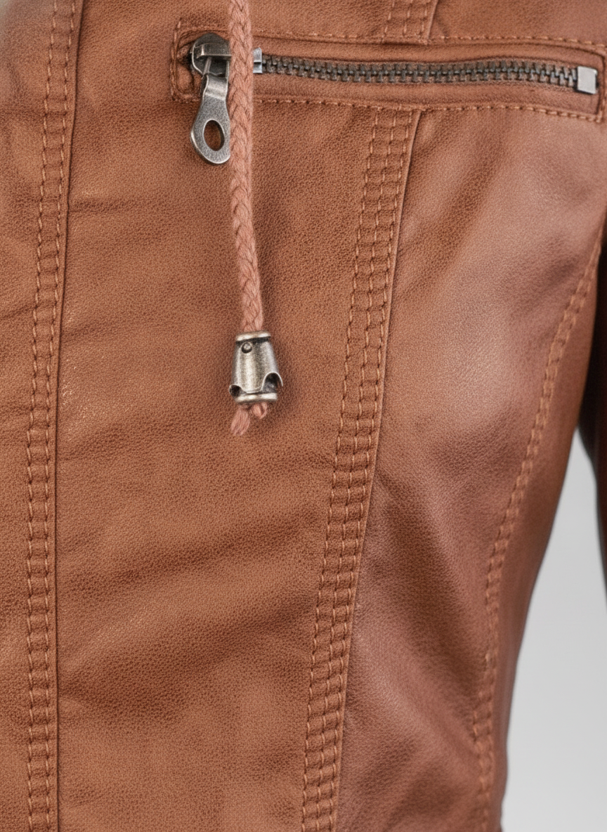Chaqueta de cuero versátil con capucha para mujer