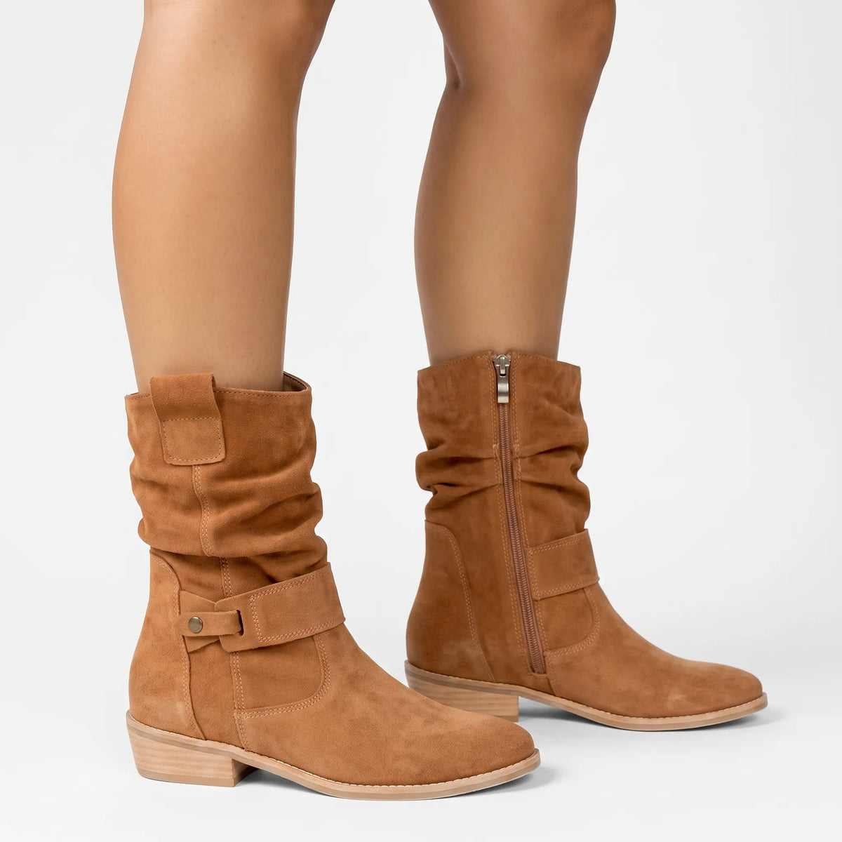Botas cómodas a media pierna con caña arrugada