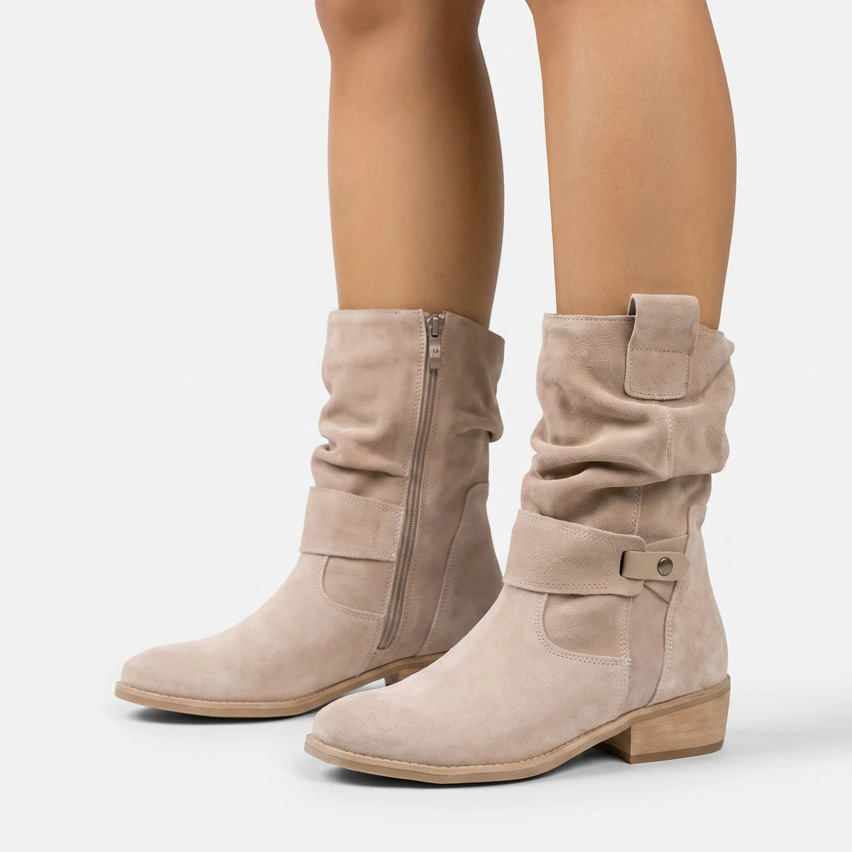 Botas cómodas a media pierna con caña arrugada