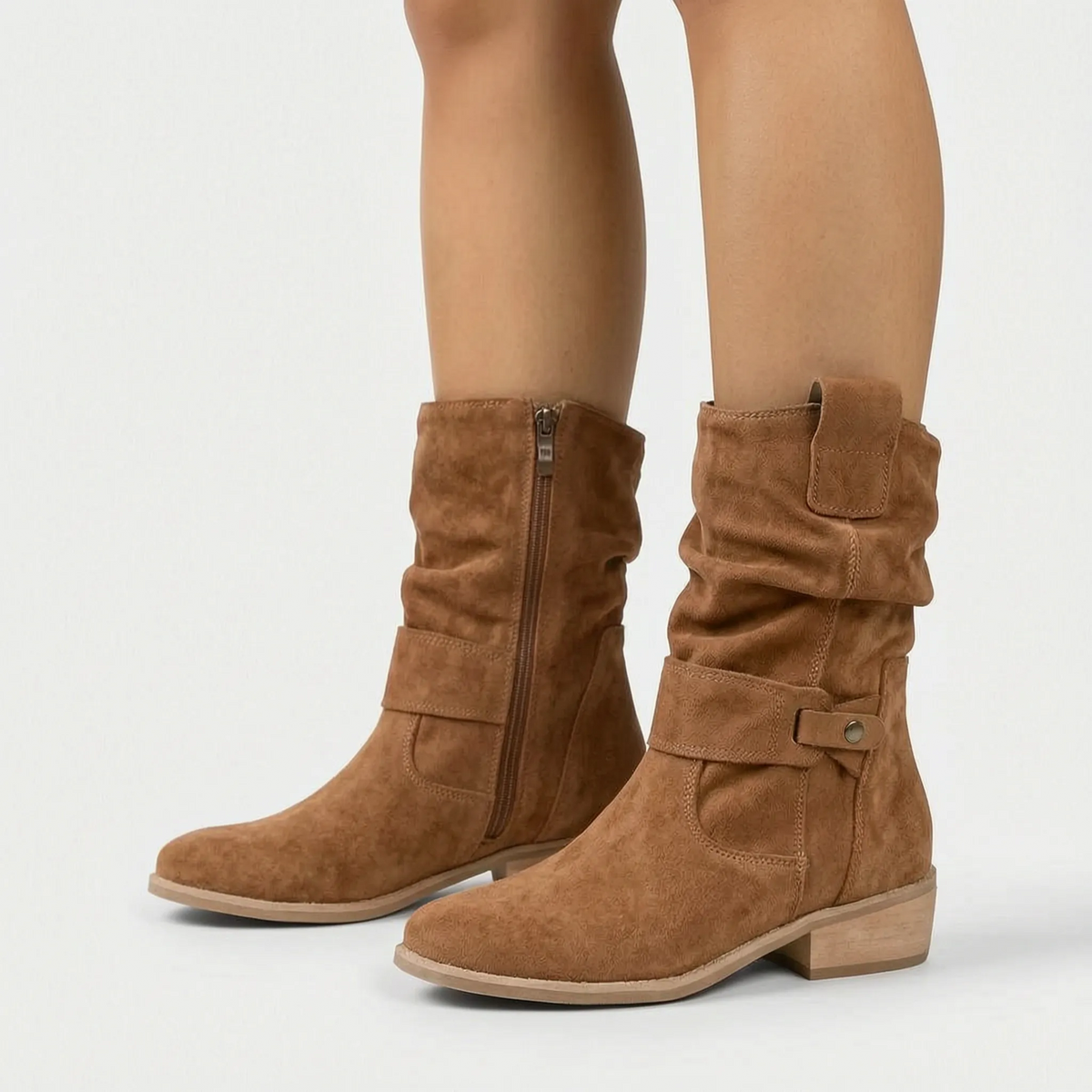 Botas cómodas a media pierna con caña arrugada