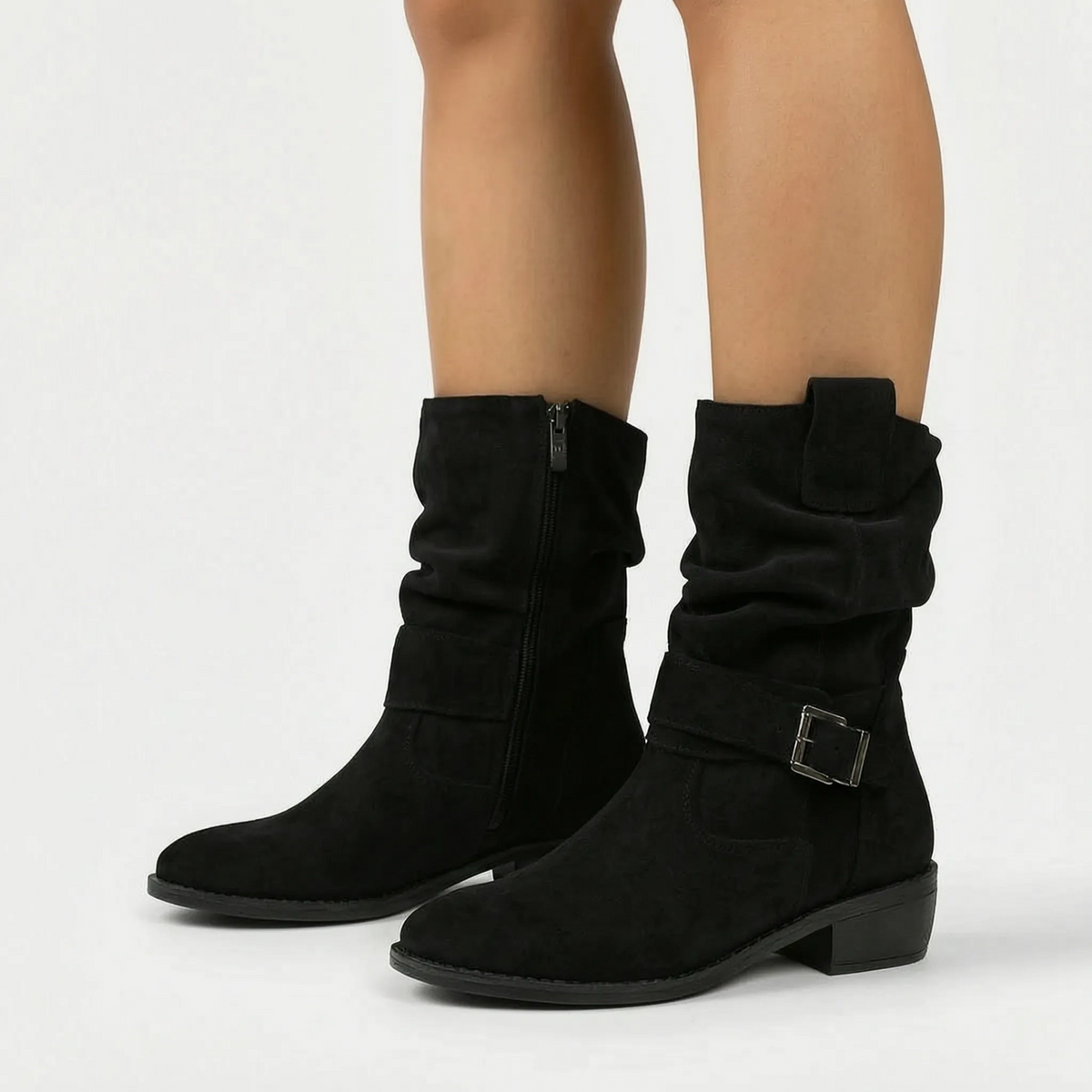 Botas cómodas a media pierna con caña arrugada