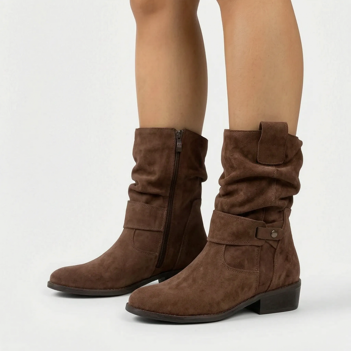 Botas cómodas a media pierna con caña arrugada