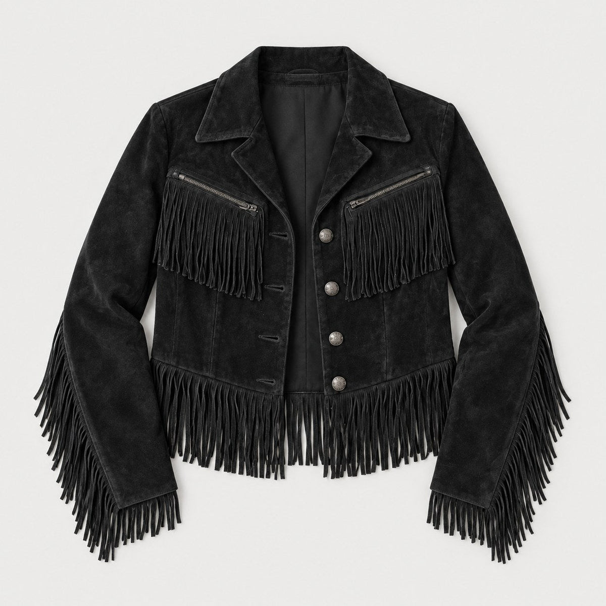 Chaqueta de flecos corta entallada con botones metálicos