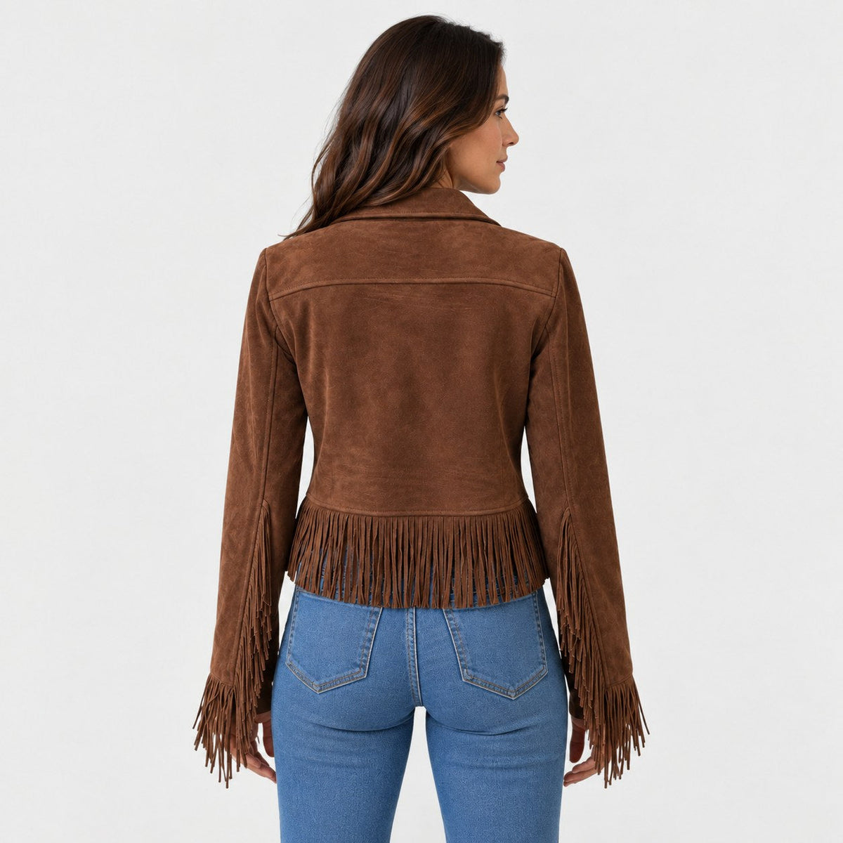 Chaqueta de flecos corta entallada con botones metálicos