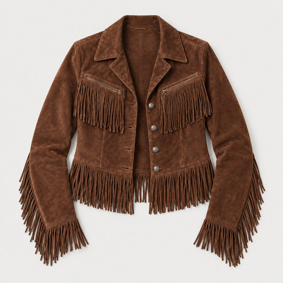 Chaqueta de flecos corta entallada con botones metálicos