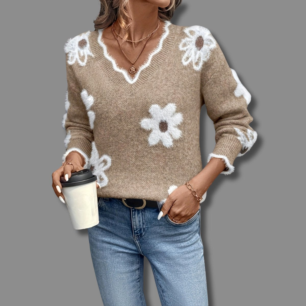Jersey de punto con estampado de margaritas