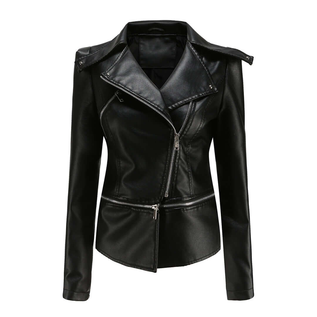 Chaqueta de cuero chic con detalle de doble cremallera para mujer