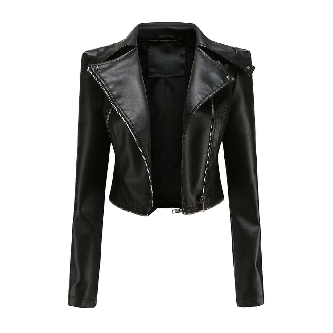 Chaqueta de cuero chic con detalle de doble cremallera para mujer