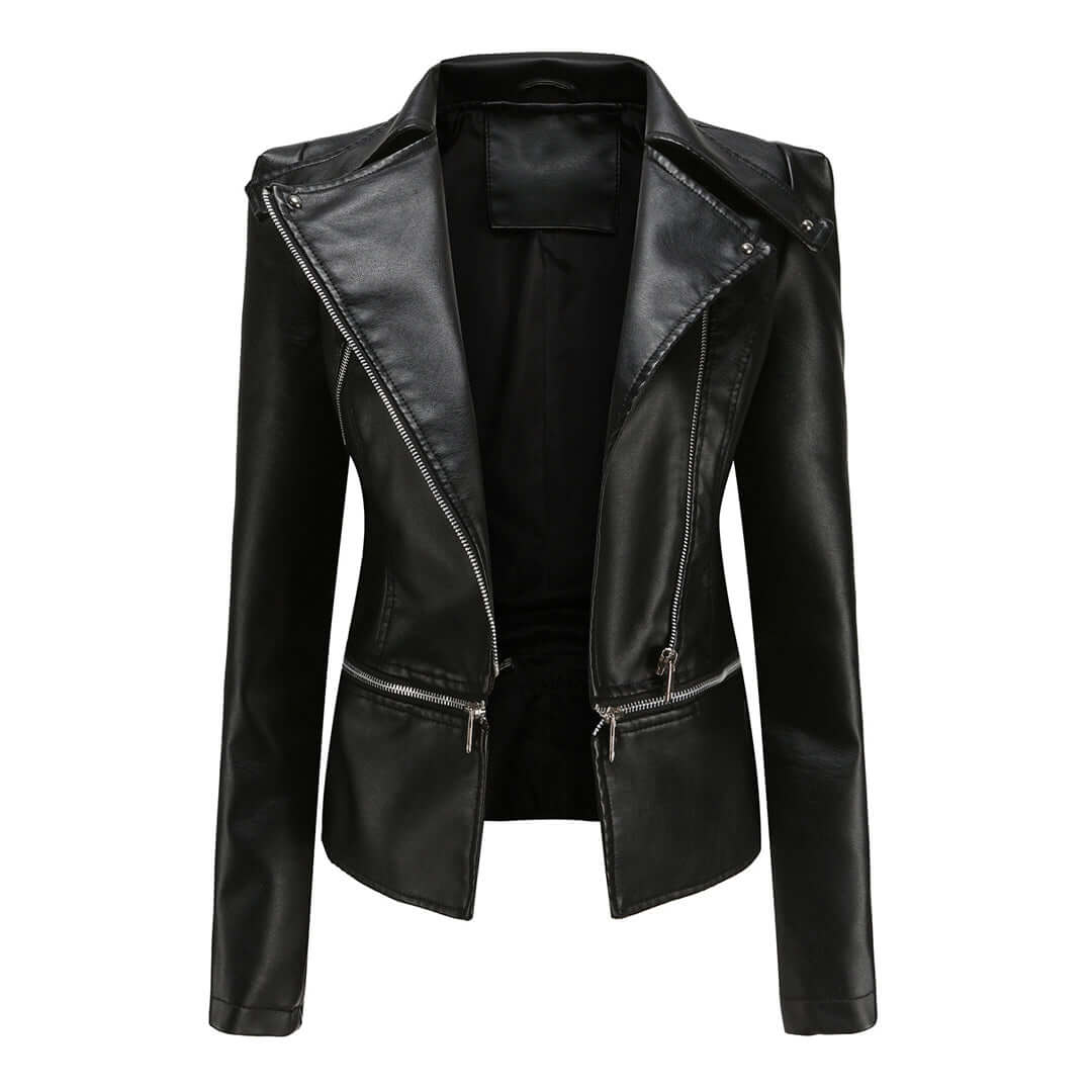 Chaqueta de cuero chic con detalle de doble cremallera para mujer