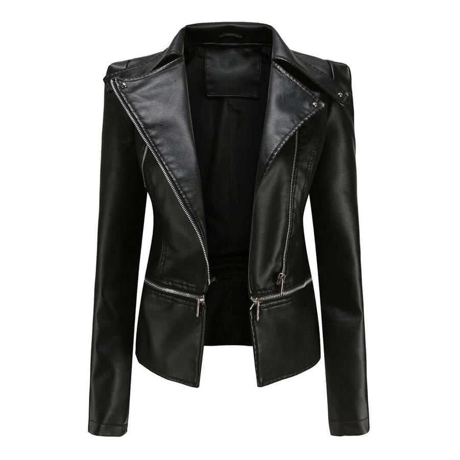 Chaqueta de cuero chic con detalle de doble cremallera para mujer