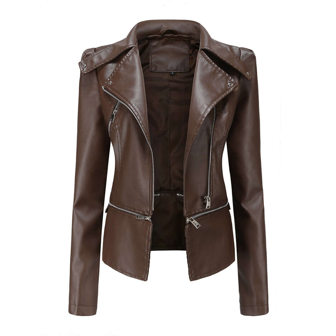 Chaqueta de cuero chic con detalle de doble cremallera para mujer