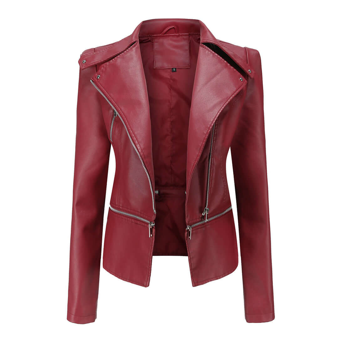 Chaqueta de cuero chic con detalle de doble cremallera para mujer