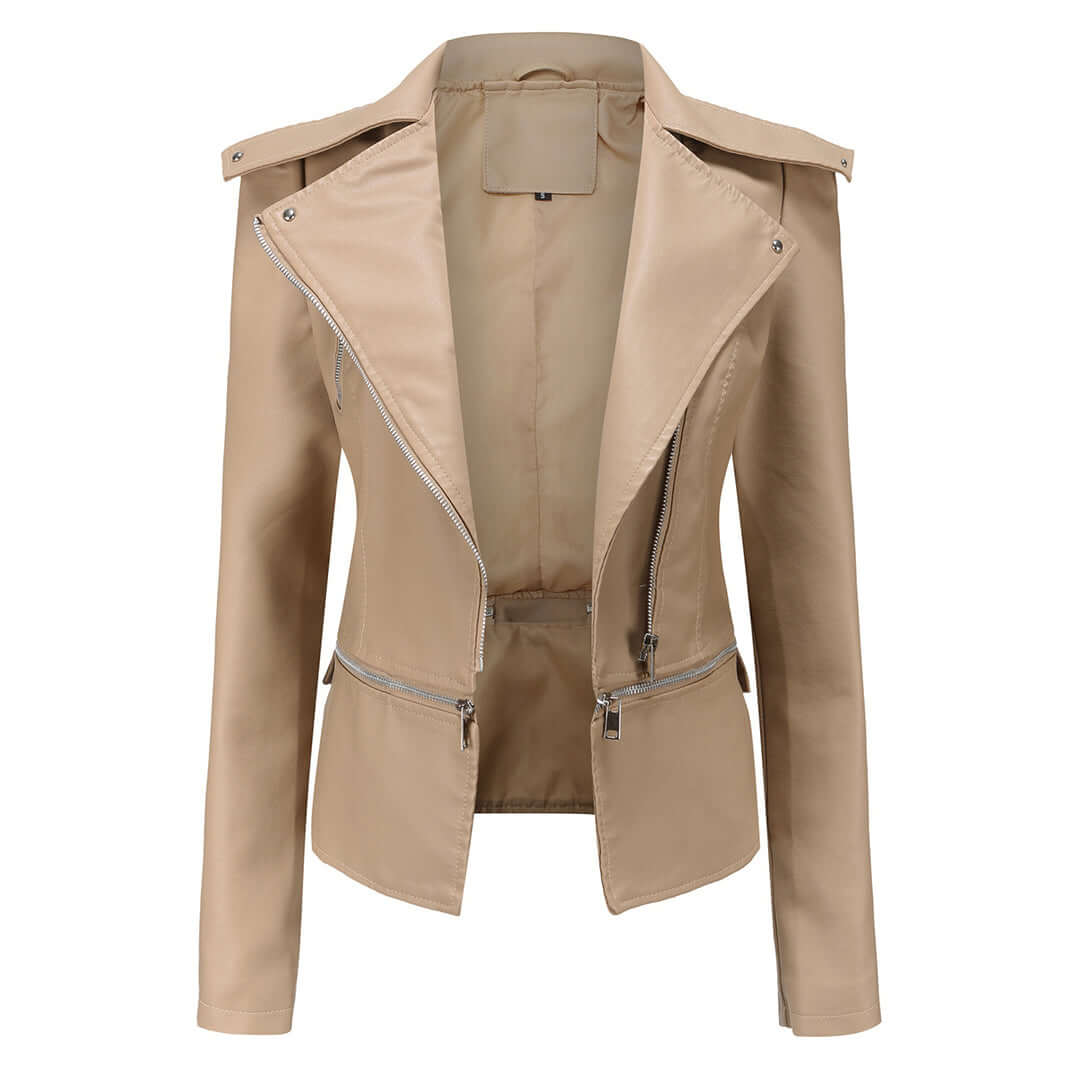 Chaqueta de cuero chic con detalle de doble cremallera para mujer