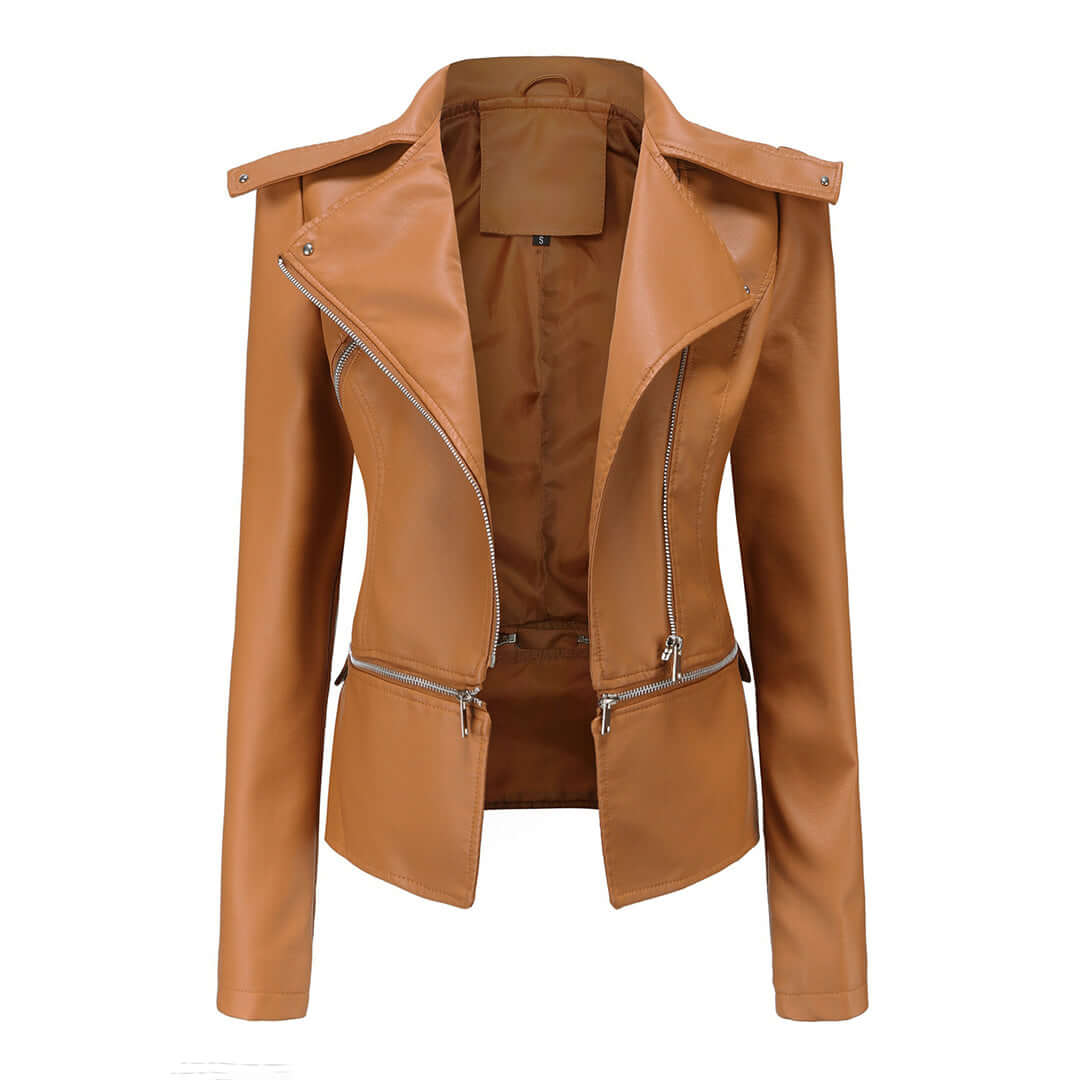 Chaqueta de cuero chic con detalle de doble cremallera para mujer