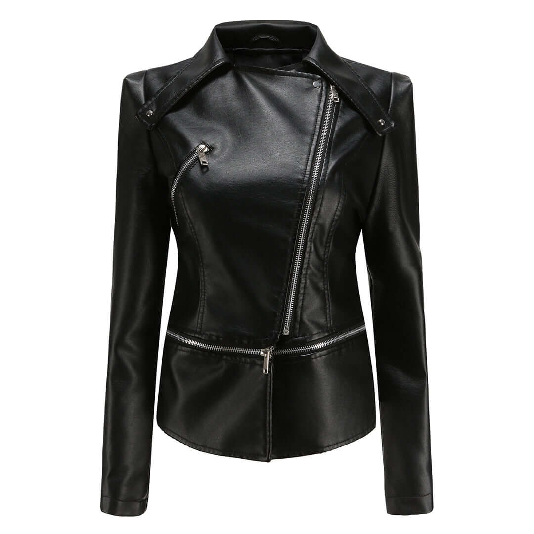 Chaqueta de cuero chic con detalle de doble cremallera para mujer
