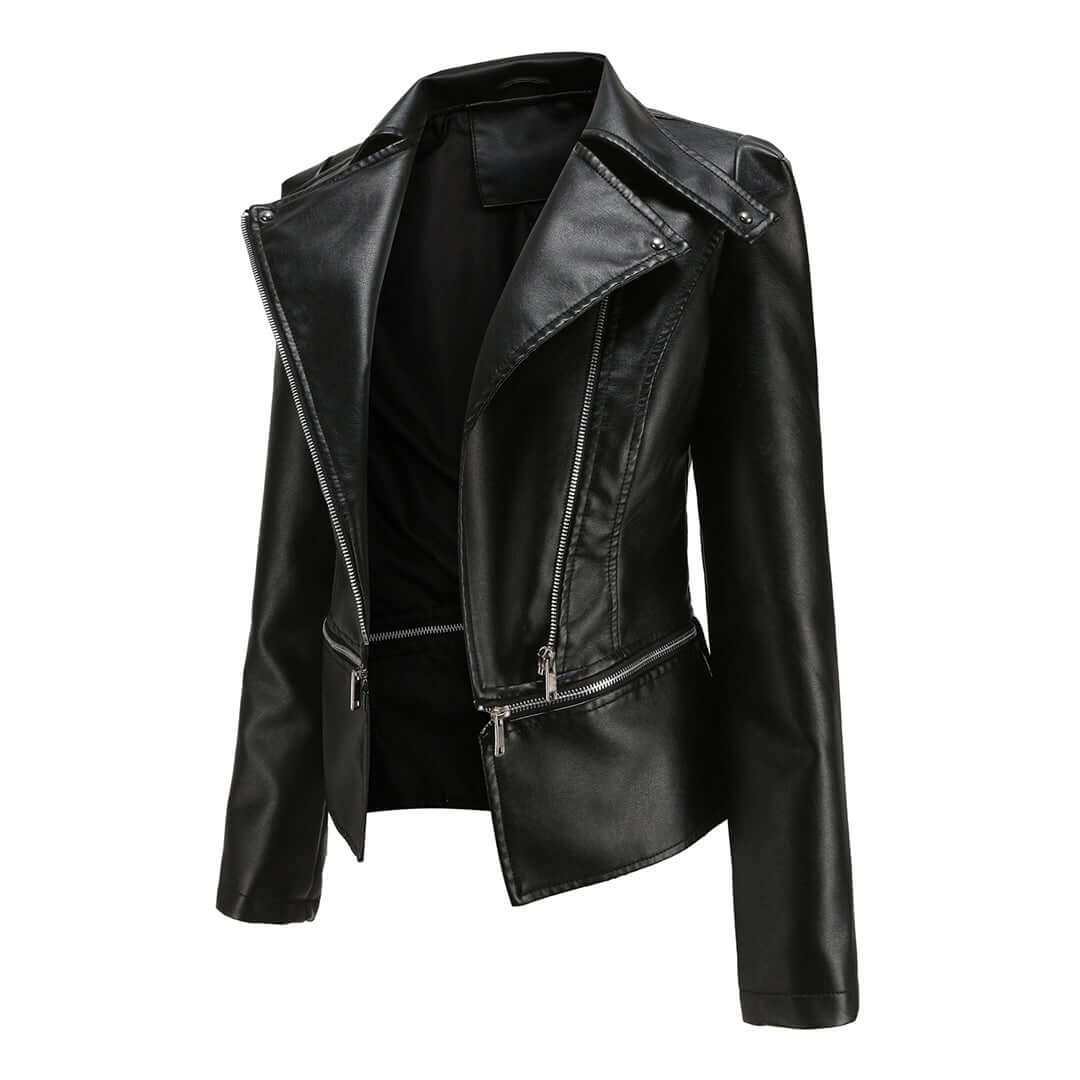 Chaqueta de cuero chic con detalle de doble cremallera para mujer